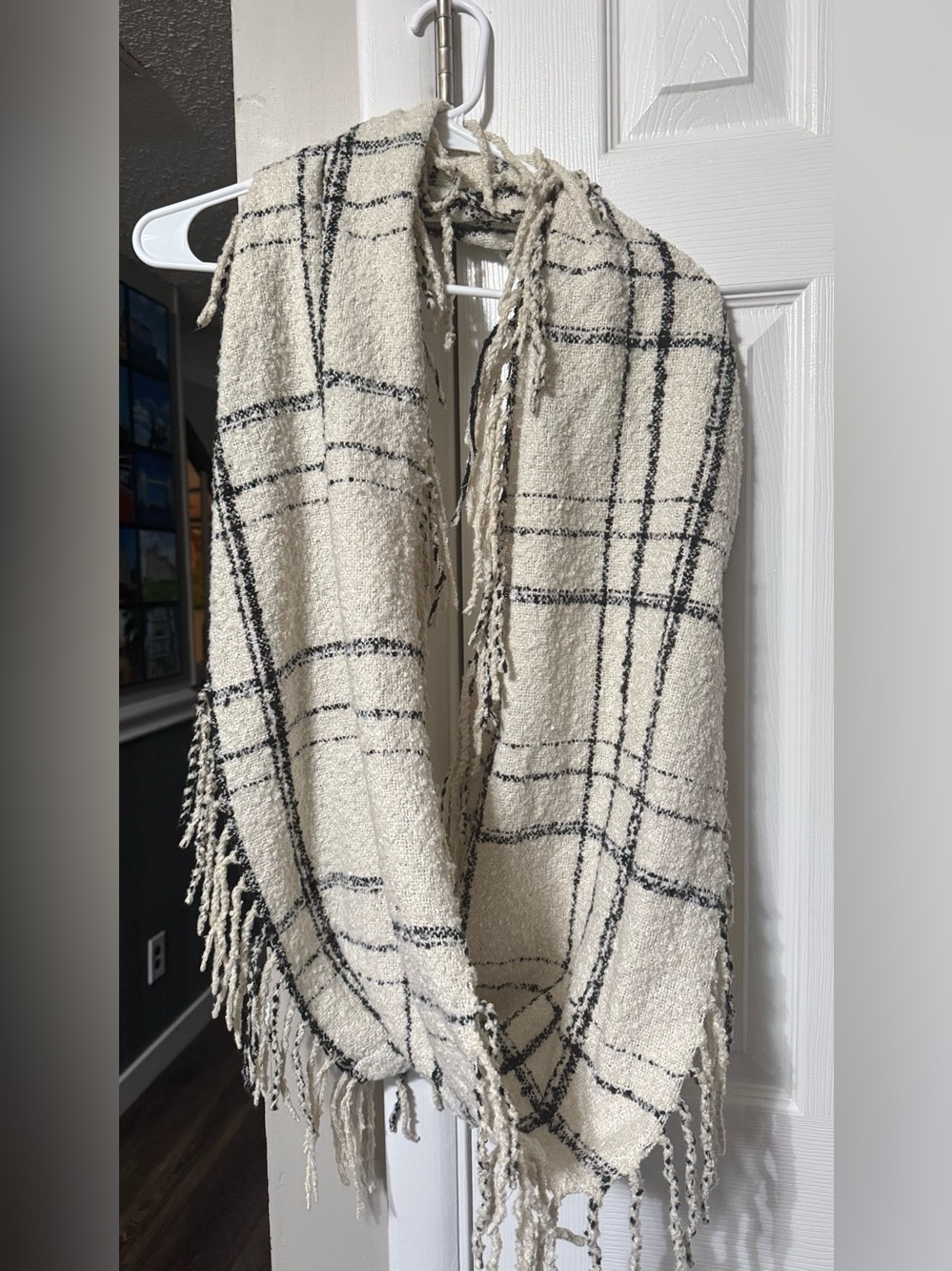 Cozy Cream Plaid infinity Minnesota Fringe Scarf